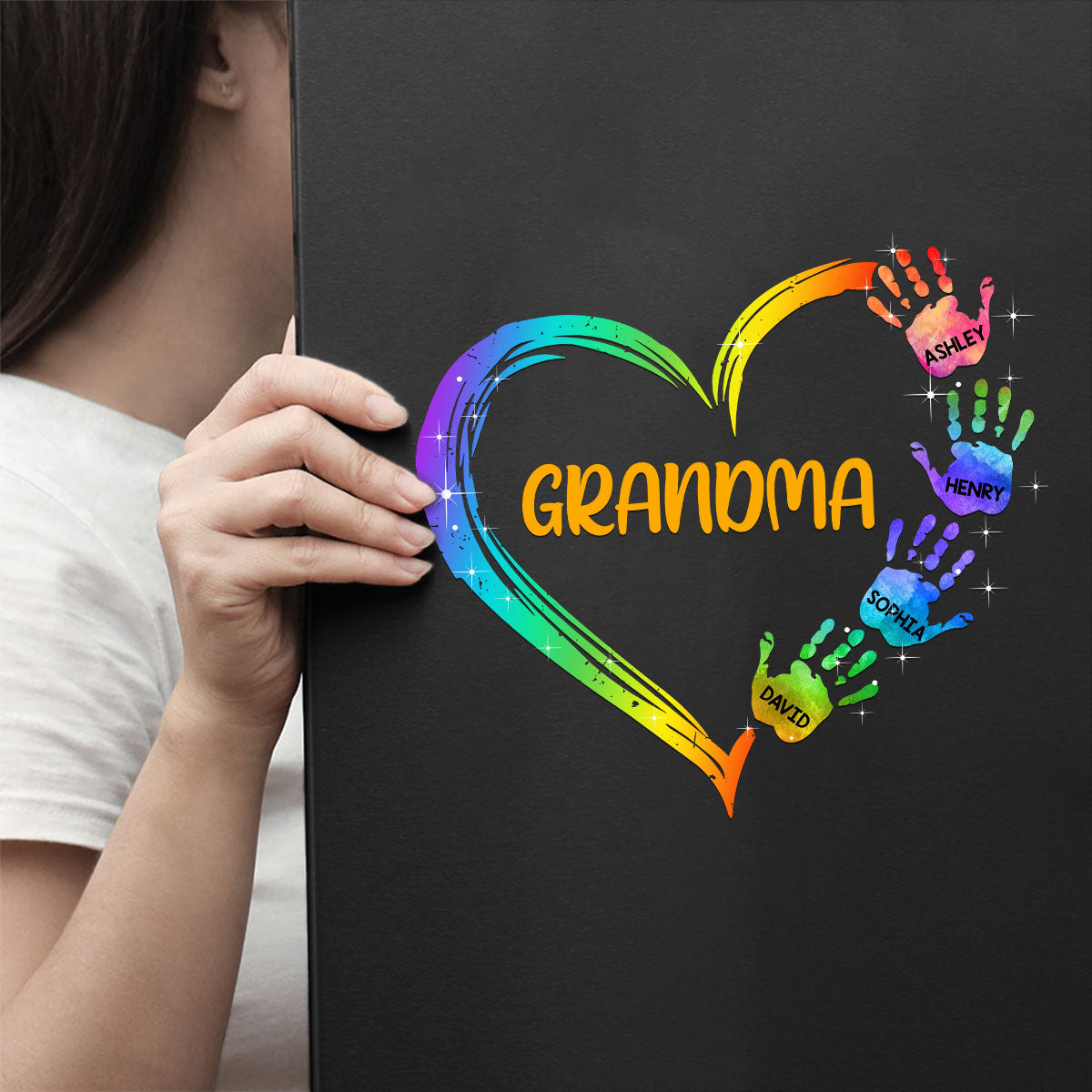 Grandma Mom Heart Hand Print Personalized Decal