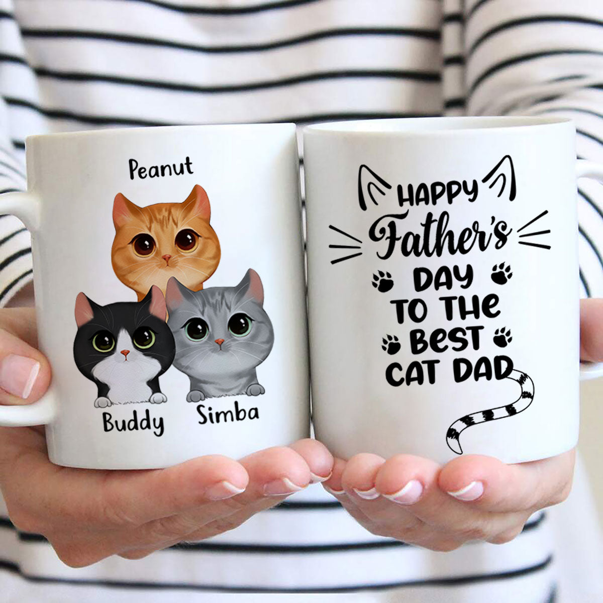 Happy Father‘s Day To The Best Cat Dad Cat Shape Watercolor Cute Cats Personalized Mug