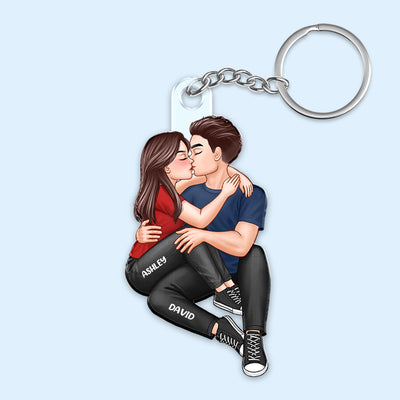 Couple Sitting Kissing Personalized Acrylic Keychain