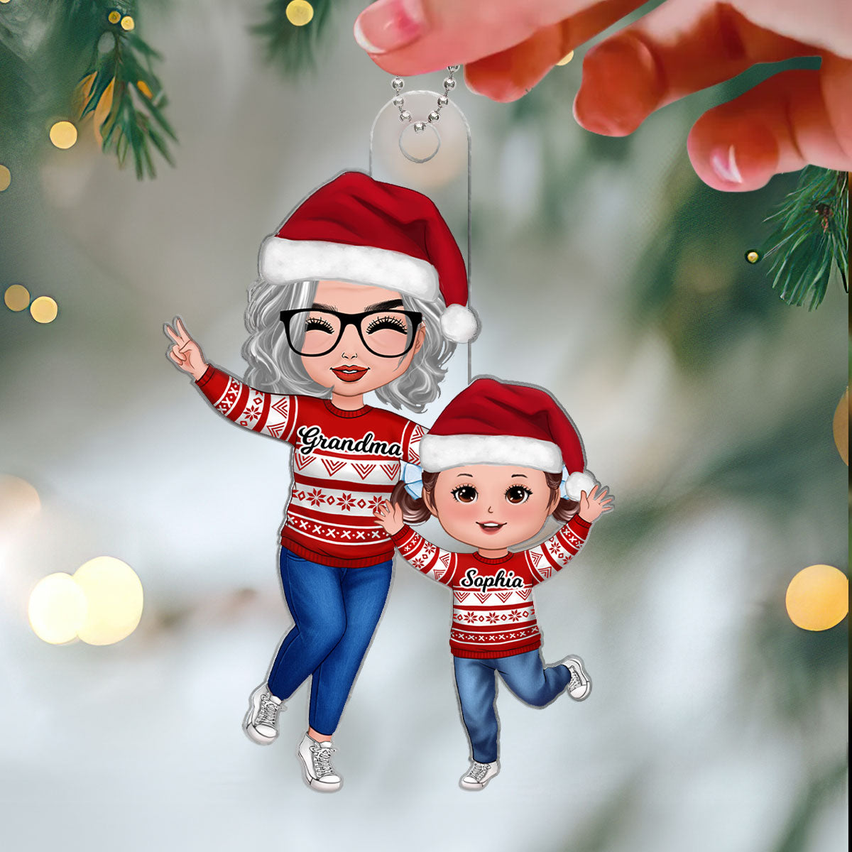Happy Doll Grandma & Grandkid Christmas Gift For Granddaughter Grandson Personalized Acrylic Ornament