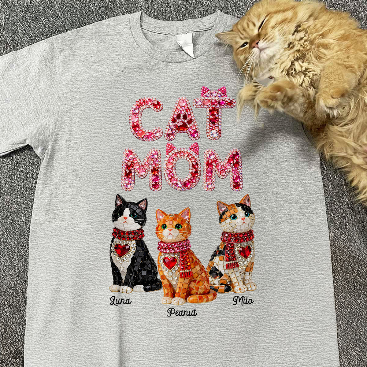 Cat Mom Shiny Pattern - Personalized Shirt - Unique Valentine's Day Gift for Cat Moms