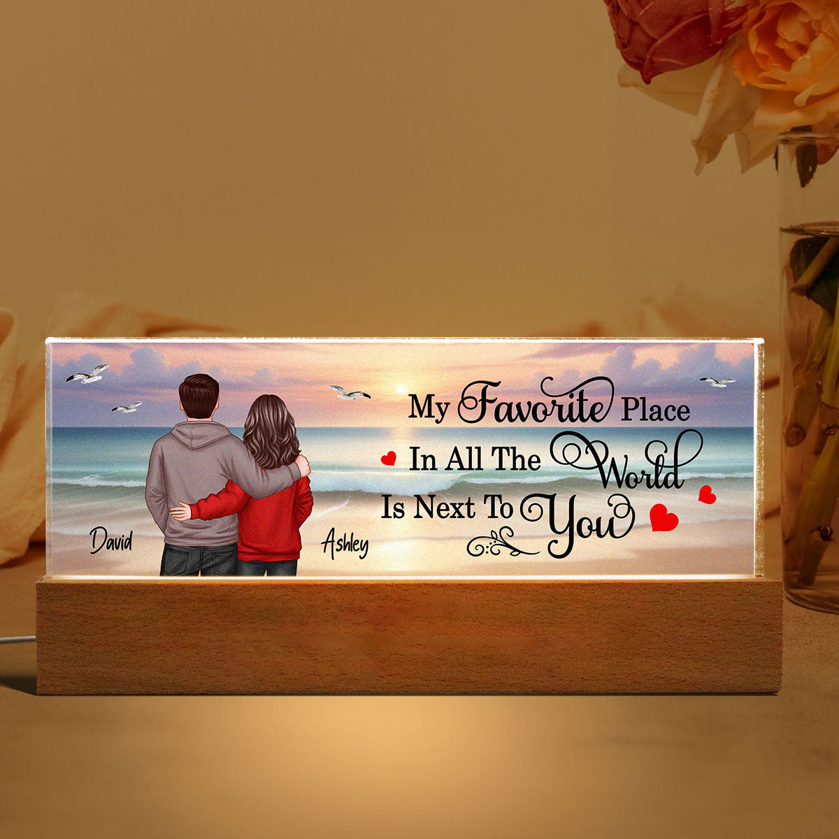My Favorite Place Couple Beach Landscape Personalized LED Night Light, Gift For Her, Gift For Him