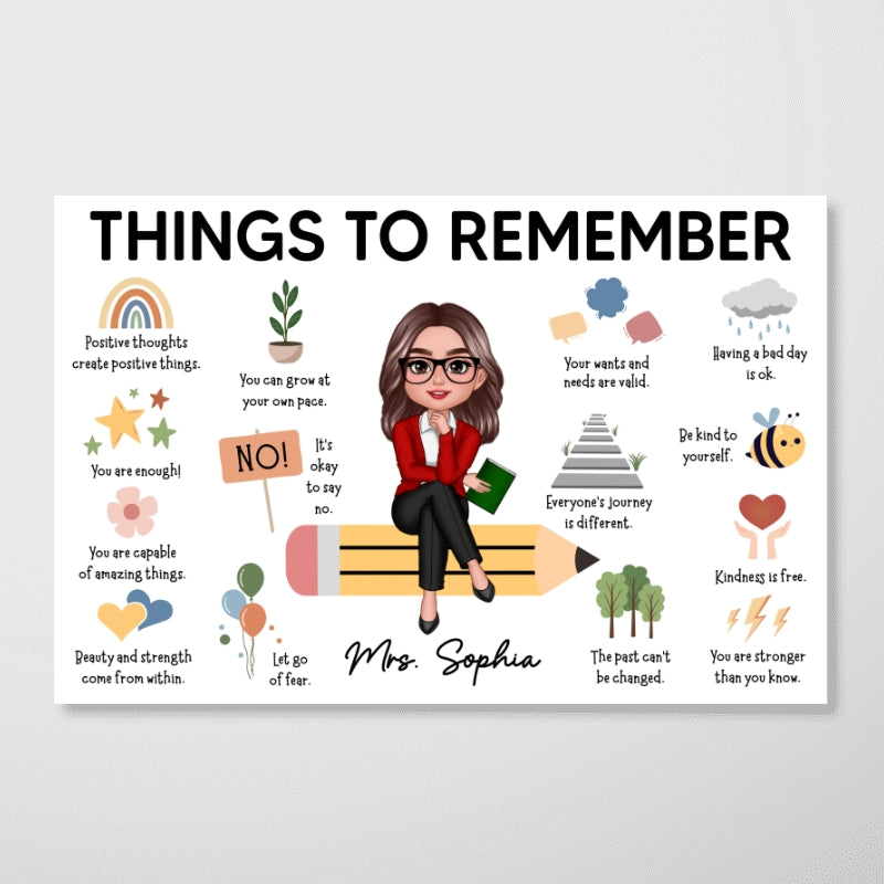 Things to Remember Gift For Teacher Personalized Poster, Appreciation Gift, Back To School Gift