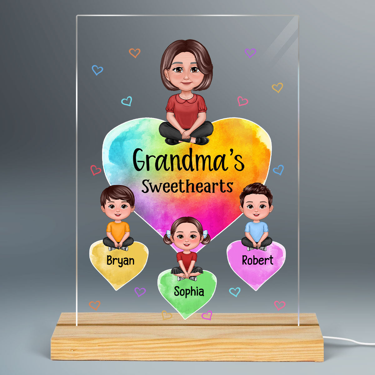 Pretty Doll Grandma Sweethearts Pattern Personalized Rectangle Acrylic LED Night Light