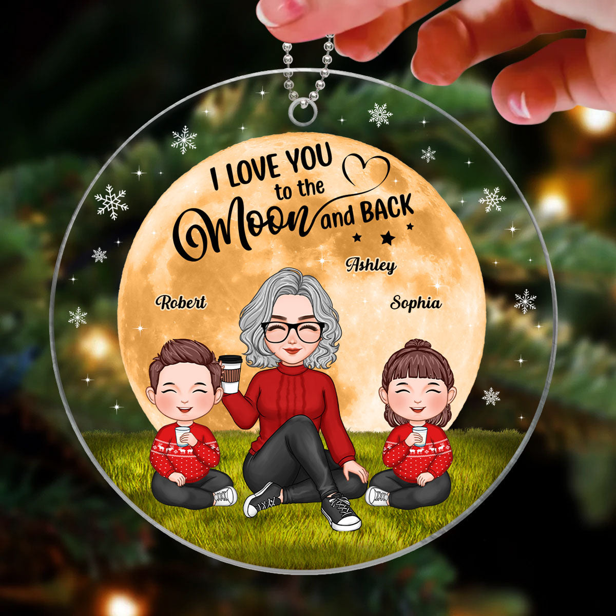 Grandma Cute Grandkids Sitting In Moon Light Personalized Acrylic Ornament