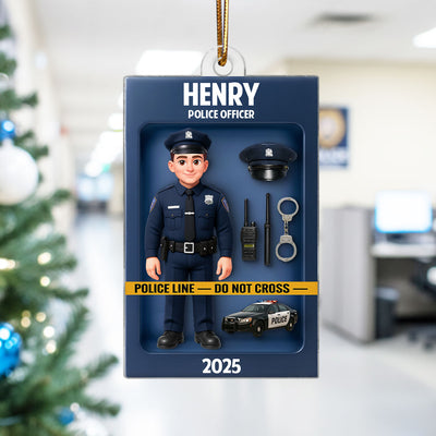 Police Officer Action Figure 3D Effect Personalized Acrylic Ornament - Special Gift For Police