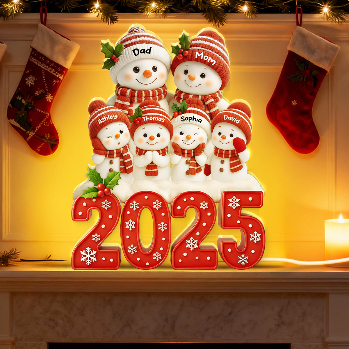 Family Snowman 2025 Togetherness - Personalized Light Box - Cutest Design with 3D Effect - Christmas Gift for Husband, Wife, Christmas Decor