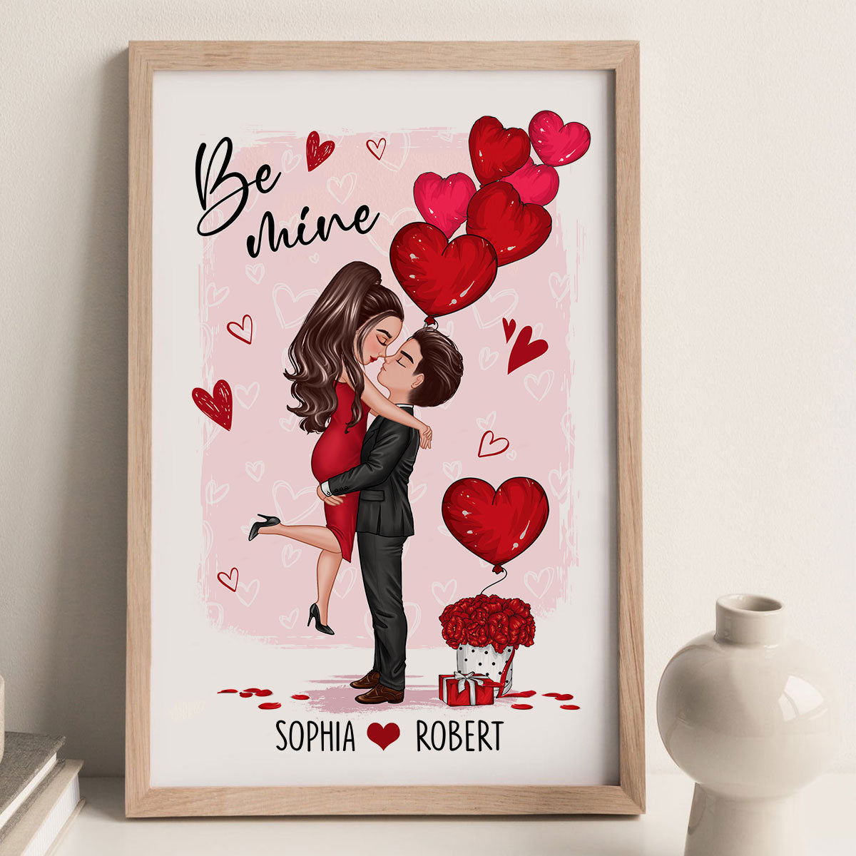 Be Mine Doll Couple Kissing Personalized Vertical Poster - Gift For Him Gift For Her
