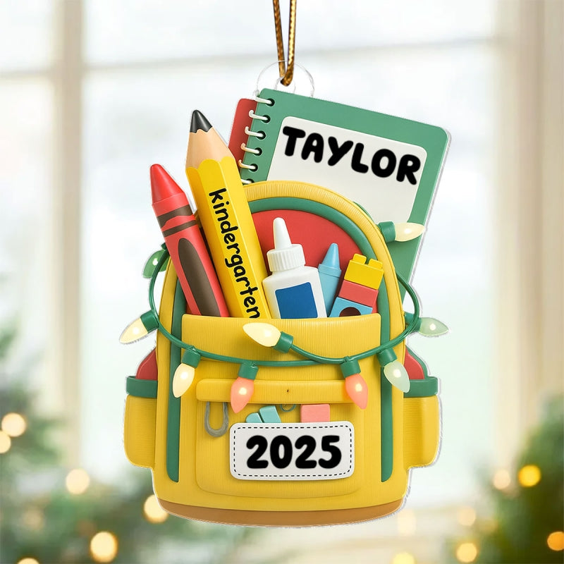 School Backpack Ornament 2025 - Personalized Acrylic Ornament - Christmas Gift for Kid, Grandkids