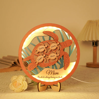 Grandma Mom Sea Turtle Personalized 3-Layered Wooden Plaque With LED, Gift for Mom, Grandma
