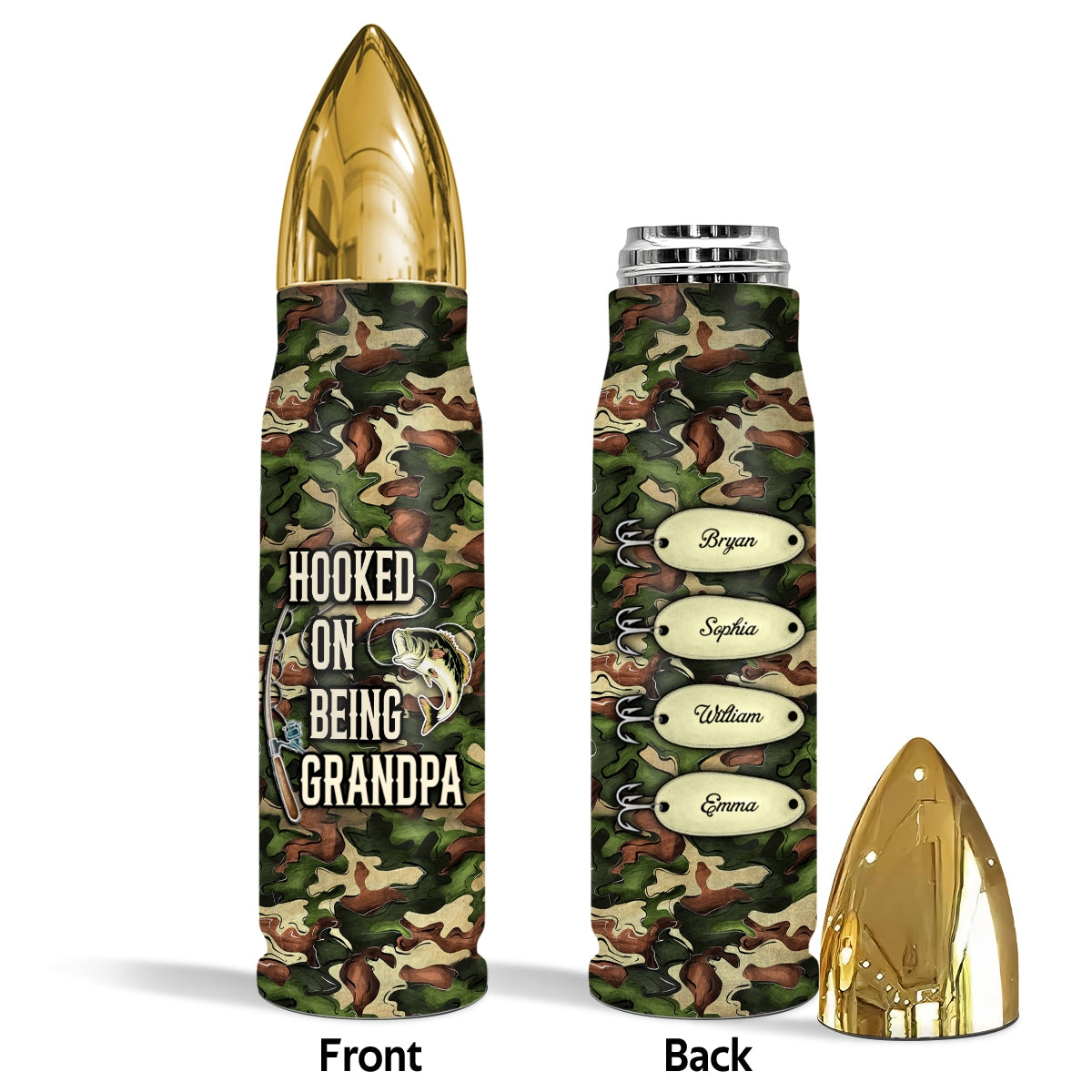 Hook On Being Grandpa Fishing Camouflage Personalized Bullet Tumbler