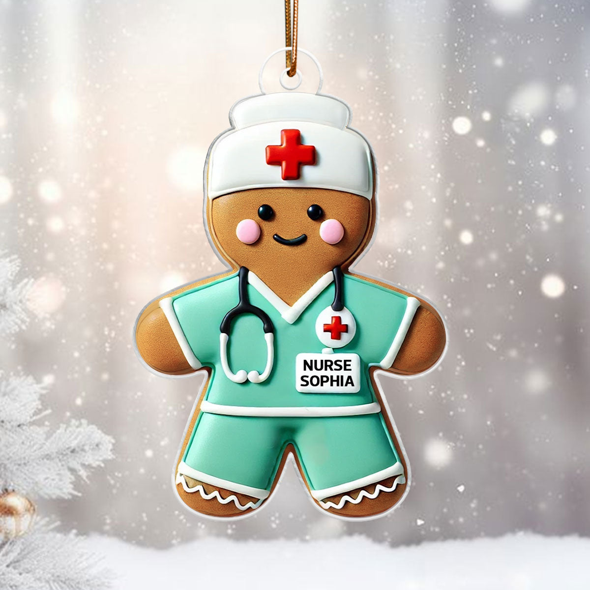 3D Effect Gingerbread Nurse Personalized Acrylic Ornament, Christmas Gift For Nurses