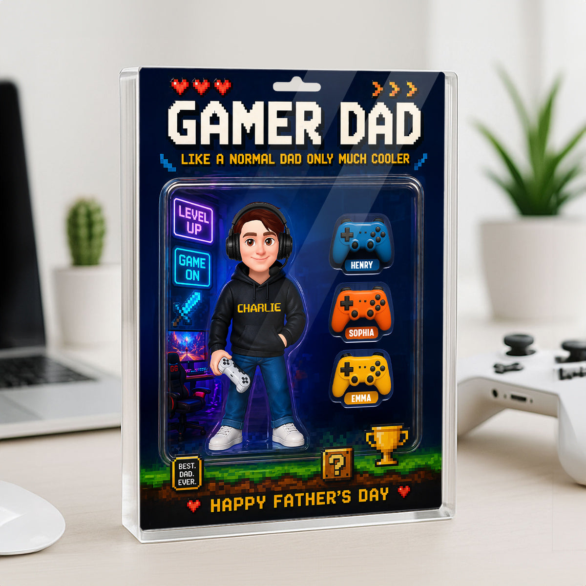 Gamer Dad More Cooler Custom Figure Style - Personalized Acrylic Block Plaque - Father's Day Gift For Gamer Dad, Husband