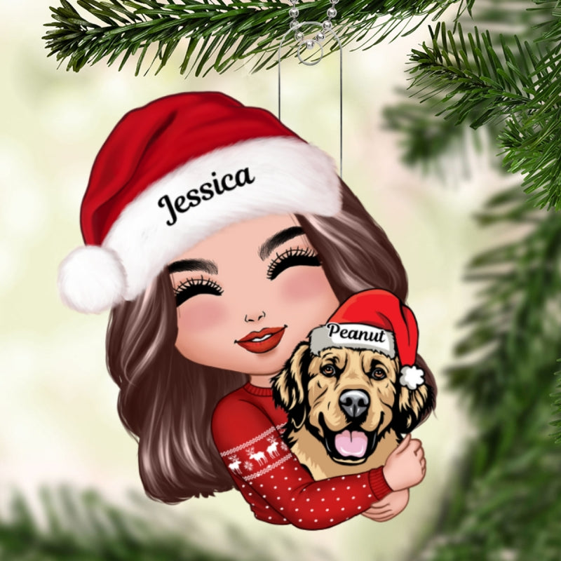Dog Mom Hugging Dog Personalized Acrylic Ornament