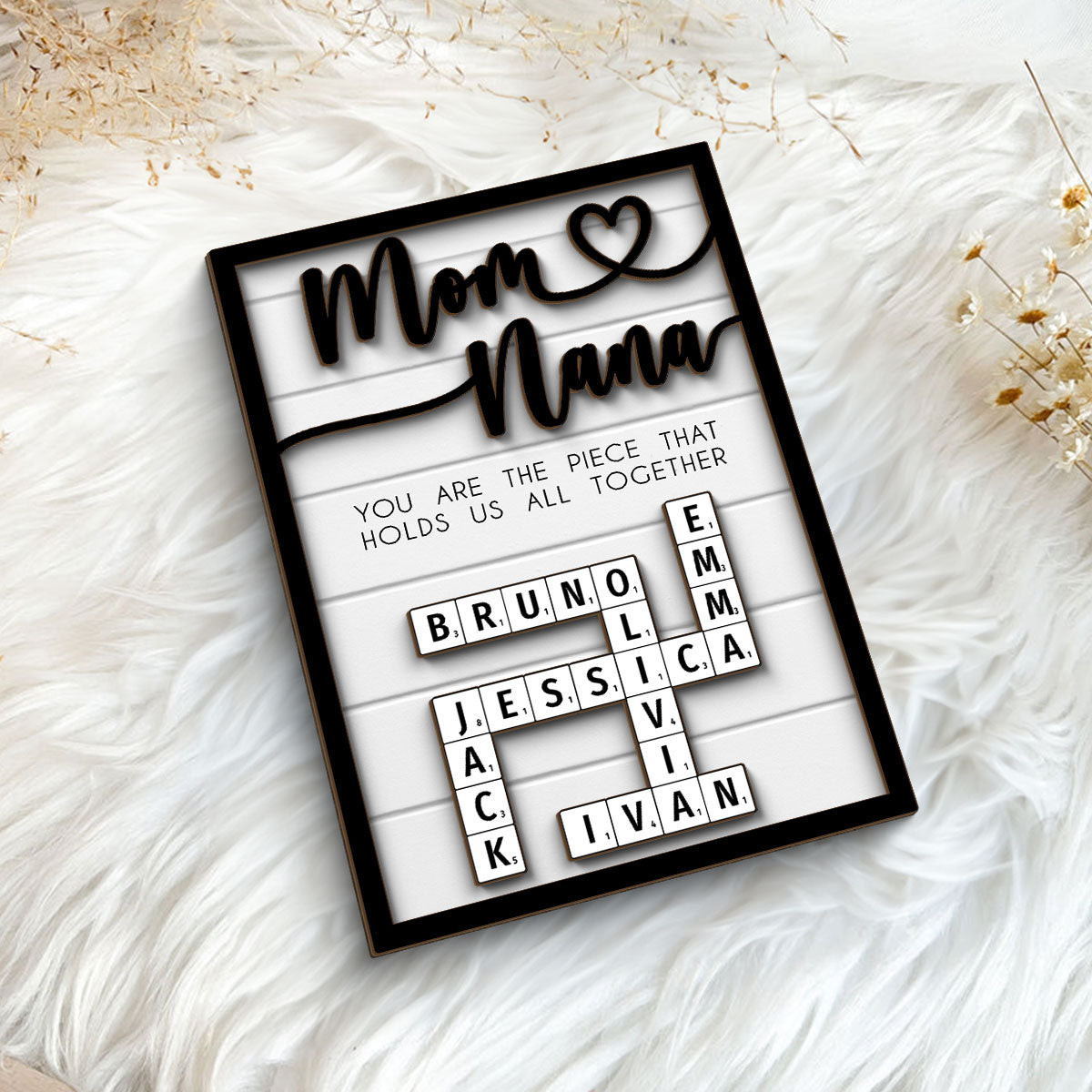 Custom Valentine's Day, Mothers Day Crossword Puzzle Art for Mom & Grandma, You are the Piece That Holds us Together Personalized 2-Layered Wooden Plaque