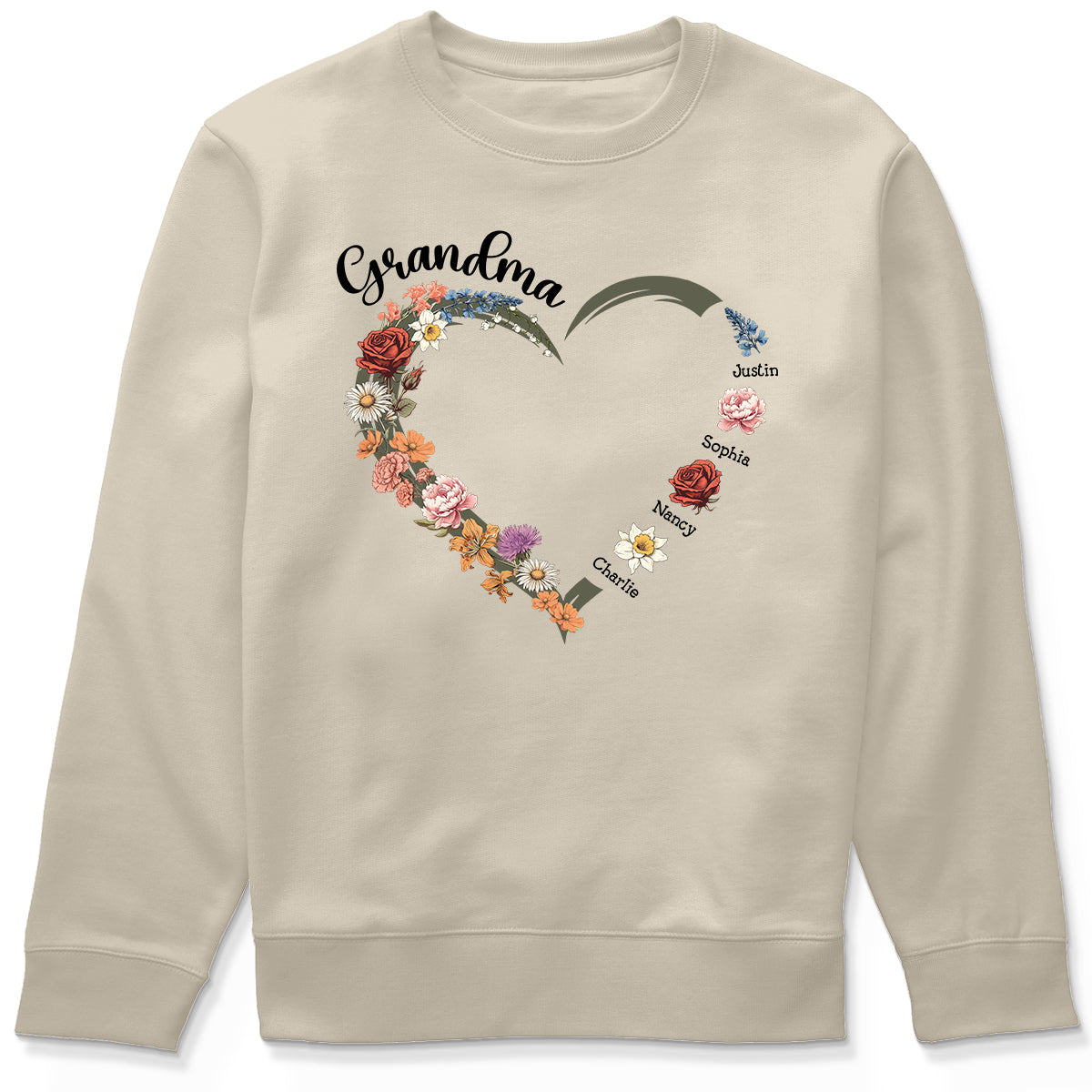 Grandma Mom Heart Birth Month Flowers Personalized Shirt