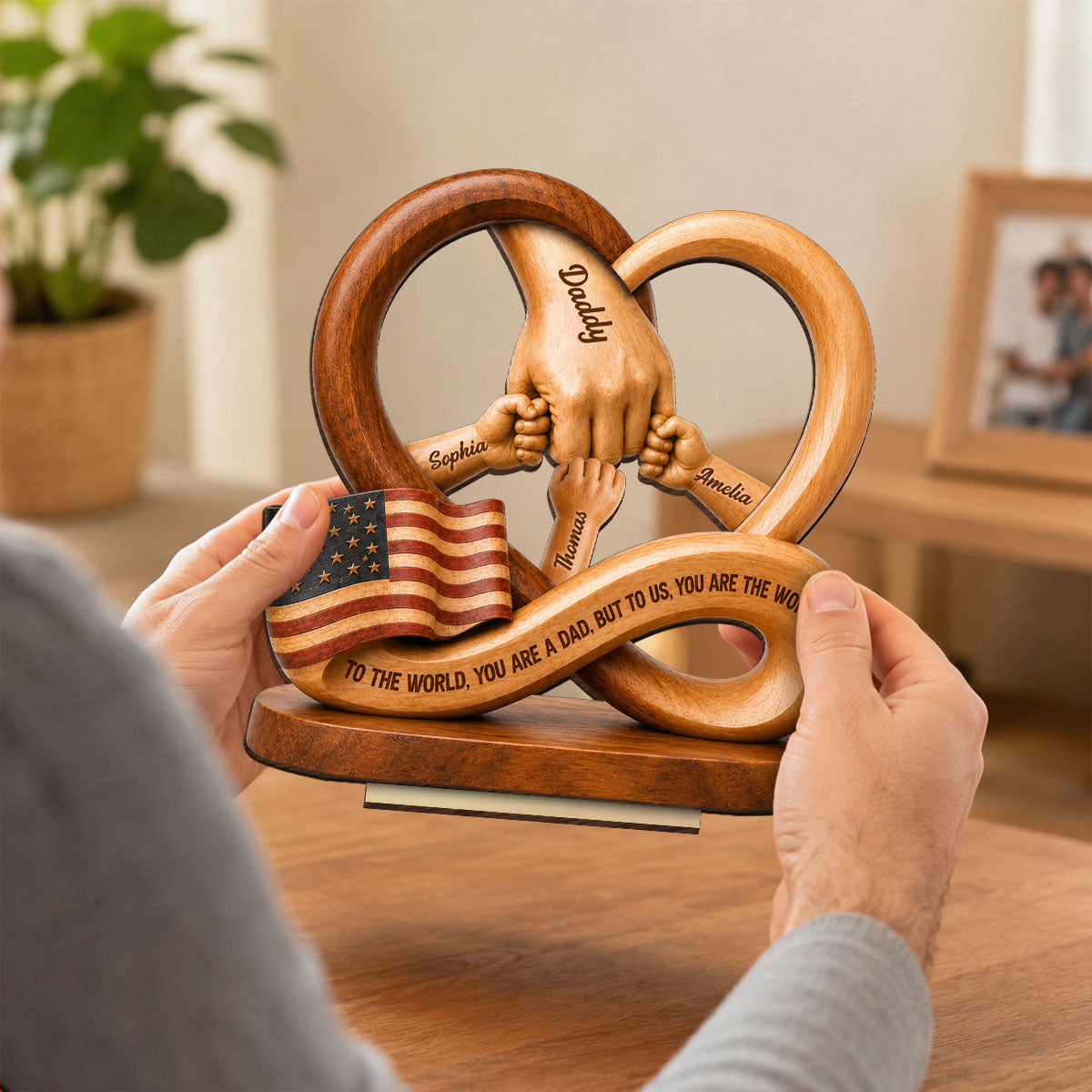 Dad to Us You Are the World - Personalized 2-Layered Wooden Plaque - Father's Day Gift for Dad, Husband