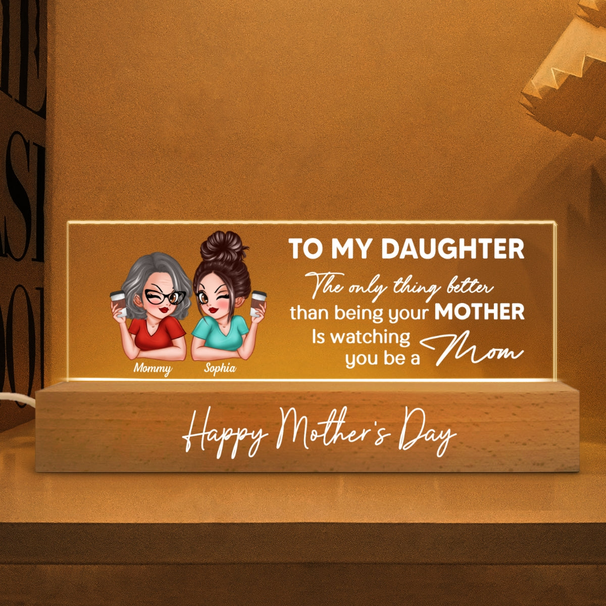 To My Daughter From Mom Happy Mother's Day Personalized Acrylic Block LED Night Light, Gift For Daughter
