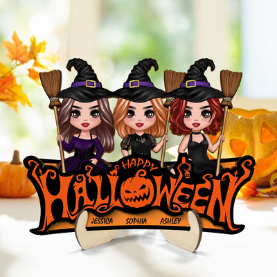 Besties Happy Halloween Jack O Lantern Spooky, Personalized 2-Layered Wooden Plaque, Gift For Best Friends, Sisters