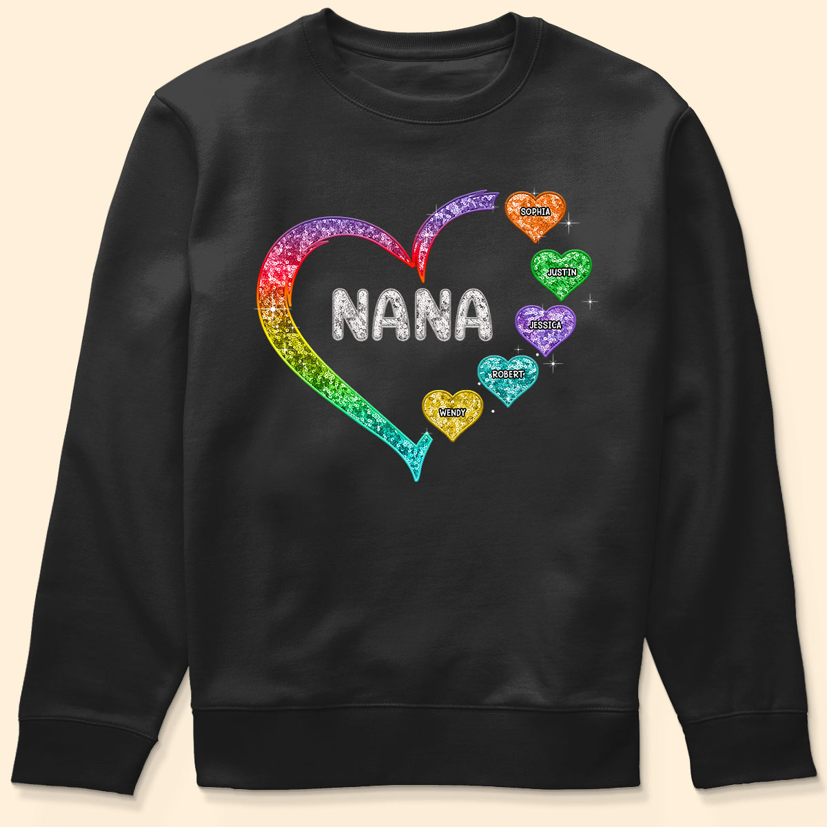 Grandma Mom Heart Faux Sequin Embroidery Personalized Shirt