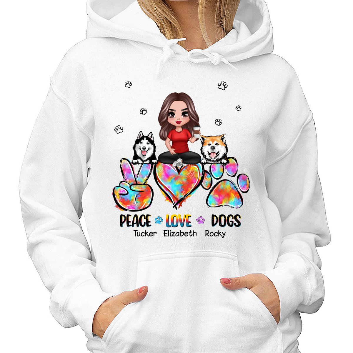 Peace Love Dog Mom Sitting Personalized Shirt