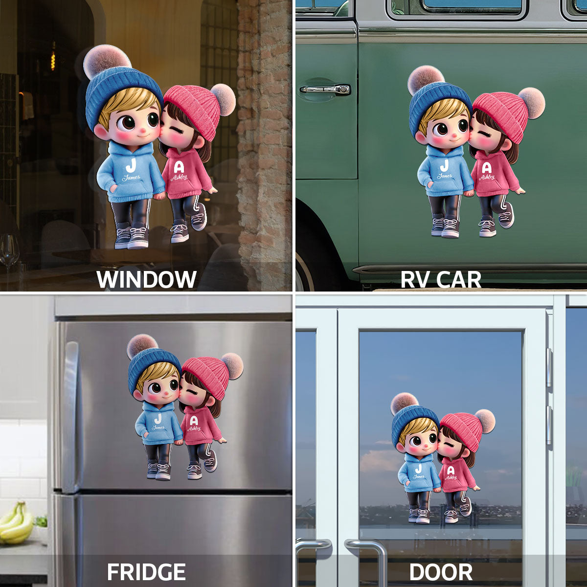 3D Effect Cute Cartoon Couple Walking Personalized Car Decal, Window Sticker, Perfect  Gift for him, Gift for her