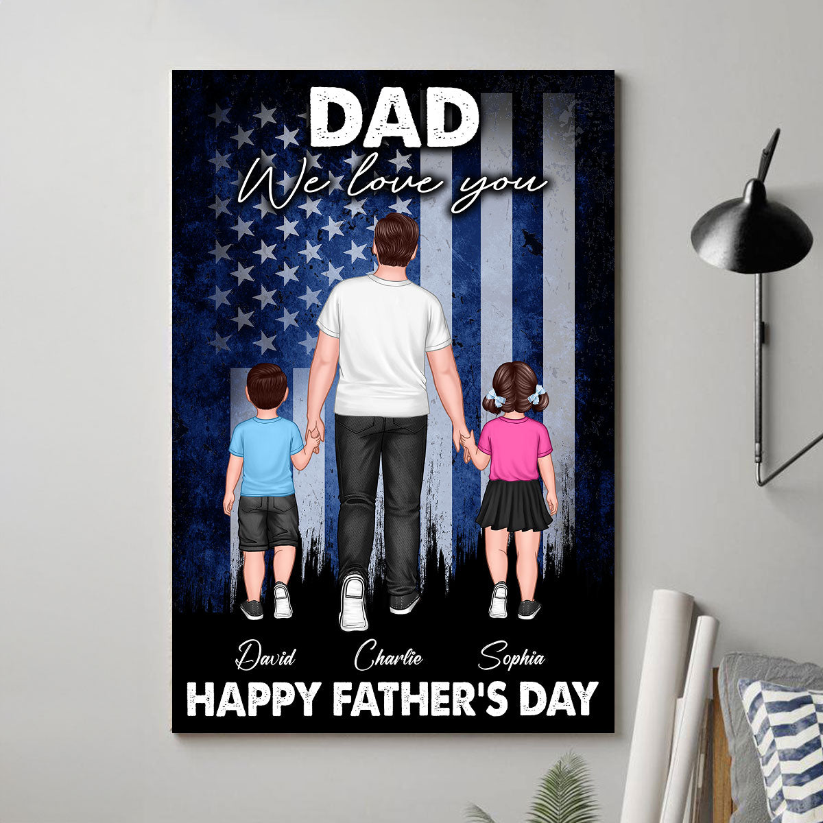 Nation Flag Dad We Love You Walking Dad And Kids Personalized Poster
