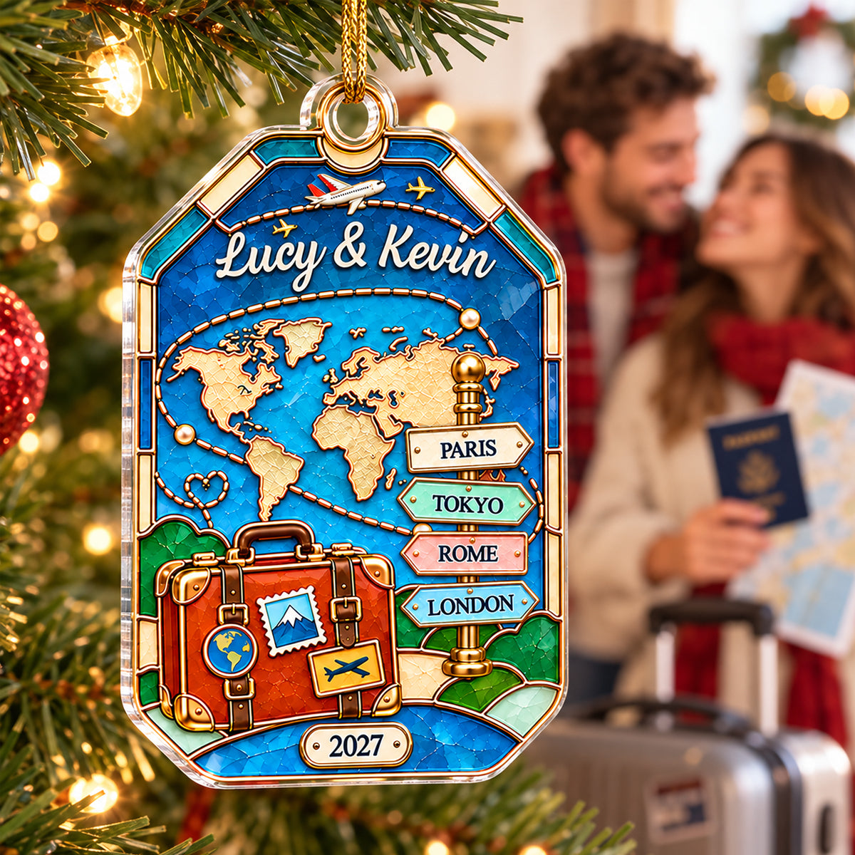 The Places You've Been Sign Post 2D Flat Printed - Personalized Acrylic Ornament - Traveling Destination Keepsake, Christmas Gift For Traveling Lovers