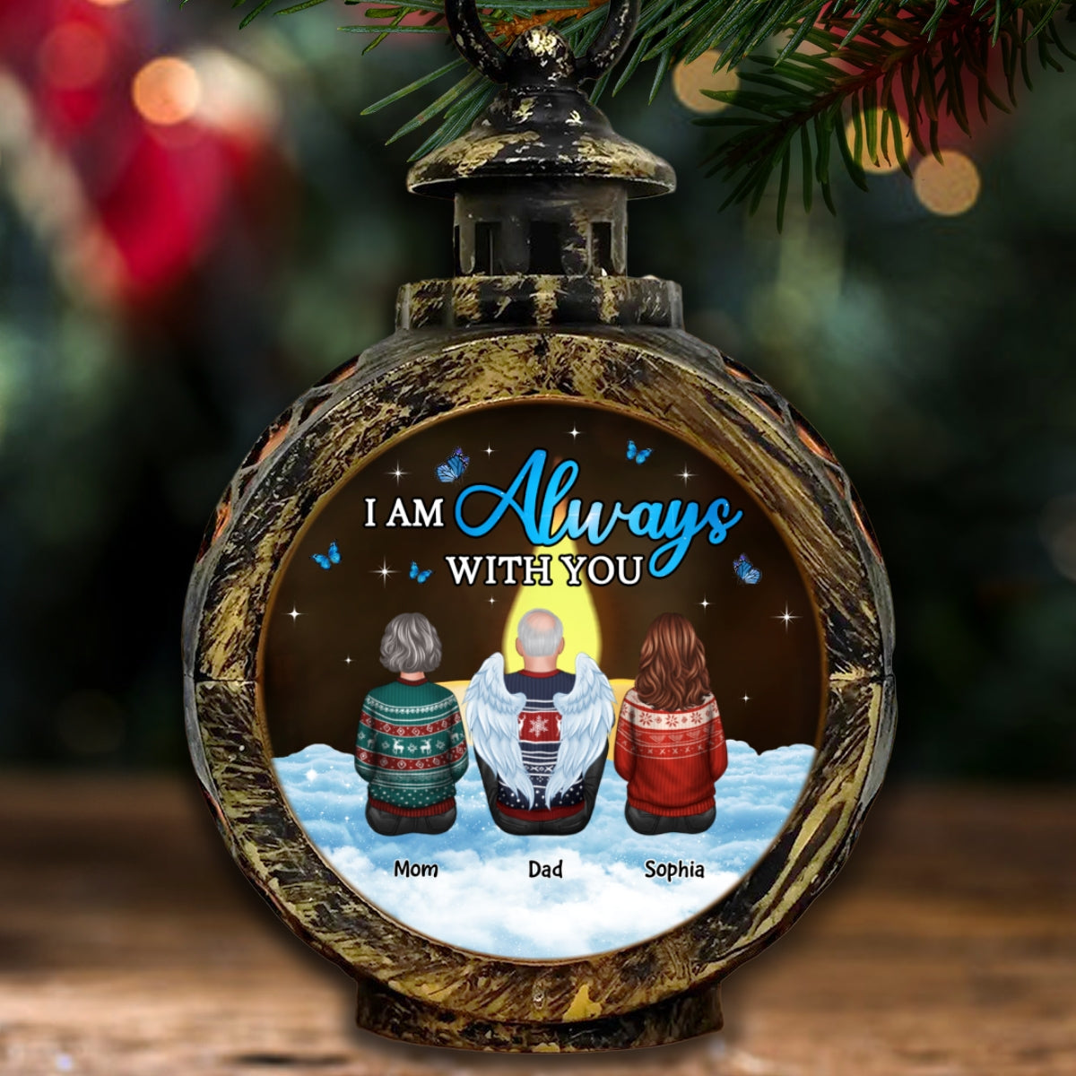 Always With You Sky Family Members Grandma Grandpa Dad Mom Kids Dogs Cats Christmas Personalized Lantern Ornament, Memorial Remembrance Gift