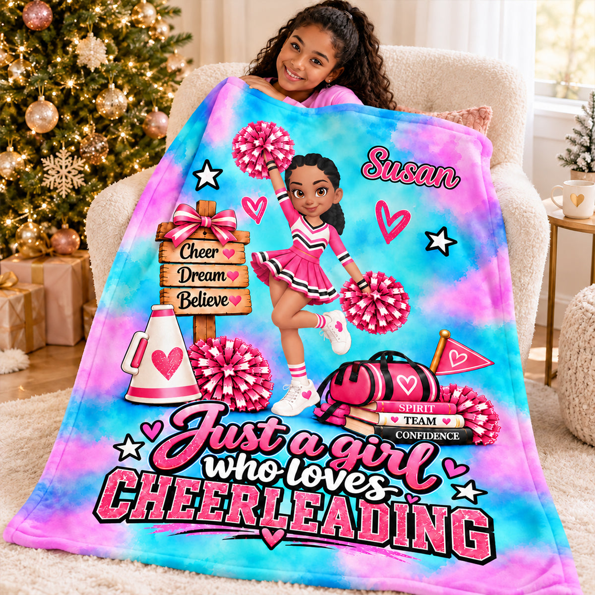 Just a Girl Who Loves Cheerleading - Personalized Fleece Blanket - Christmas Gift for Daughter, Granddaughter
