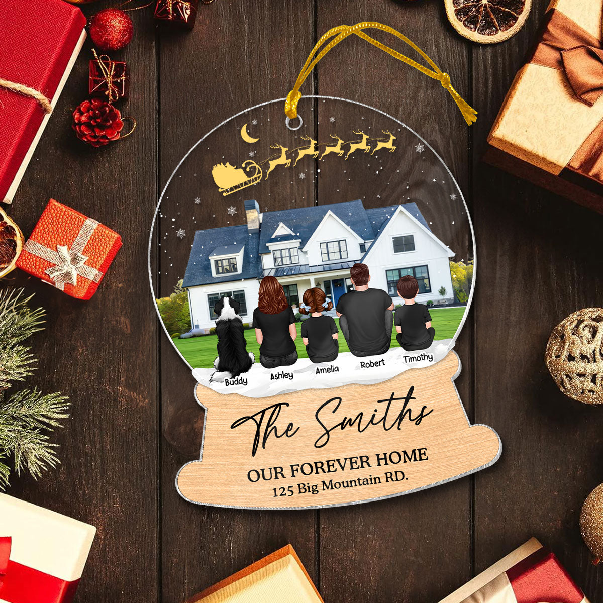 Custom Christmas Family Portrait with House Personalized Acrylic Ornament, House Warming Gift