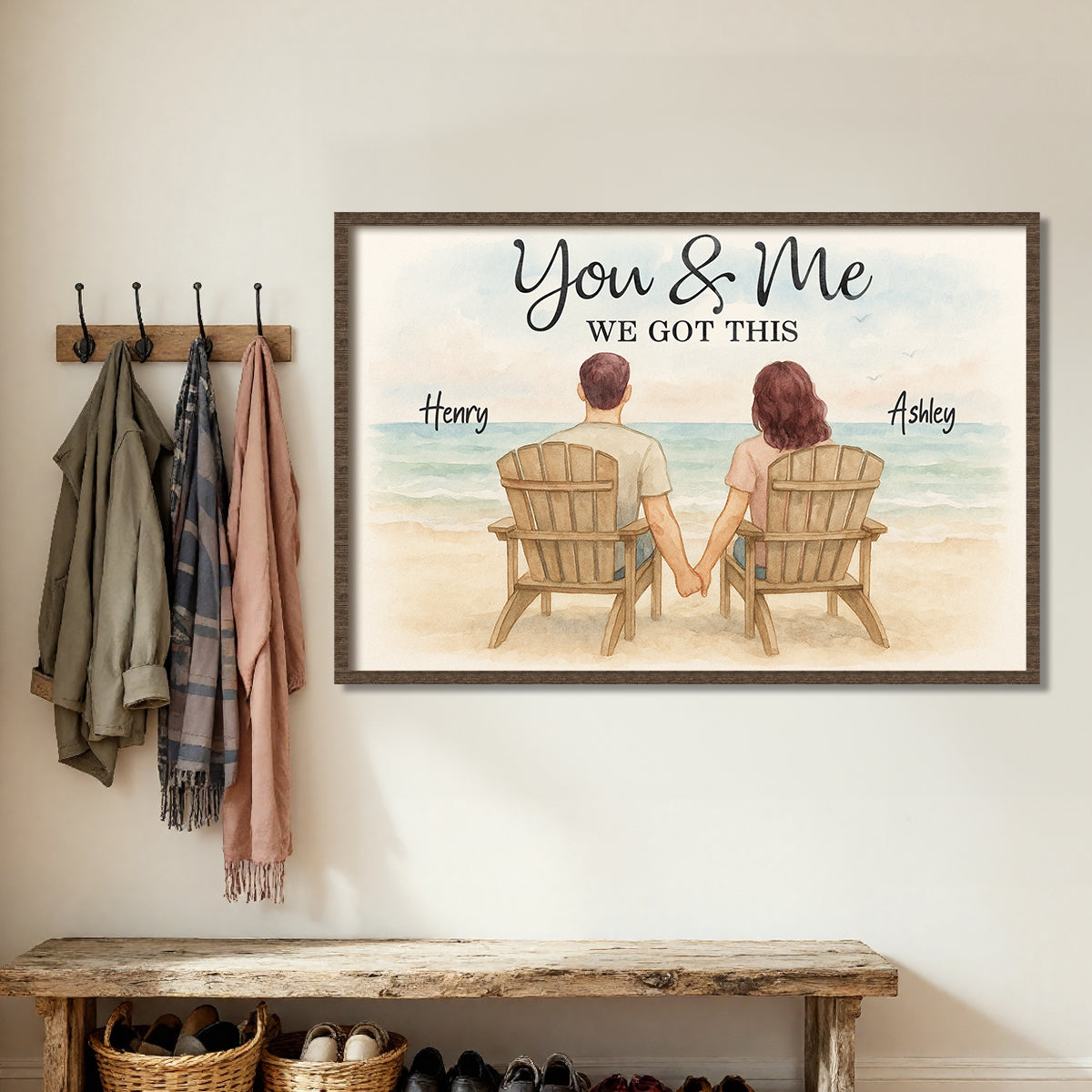 Eternal Love Couple Beach Landscape Watercolor Style - Personalized Poster