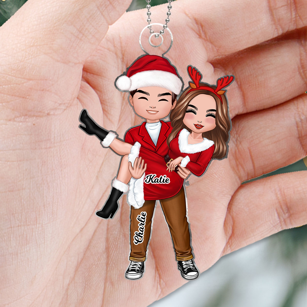 Doll Couple Man Holding Woman Christmas Gift For Him For Her Personalized Acrylic Ornament