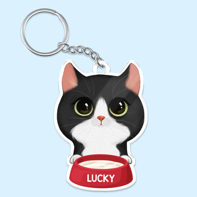 Peeking Watercolor Cute Cats With Bowl Personalized Acrylic Keychain