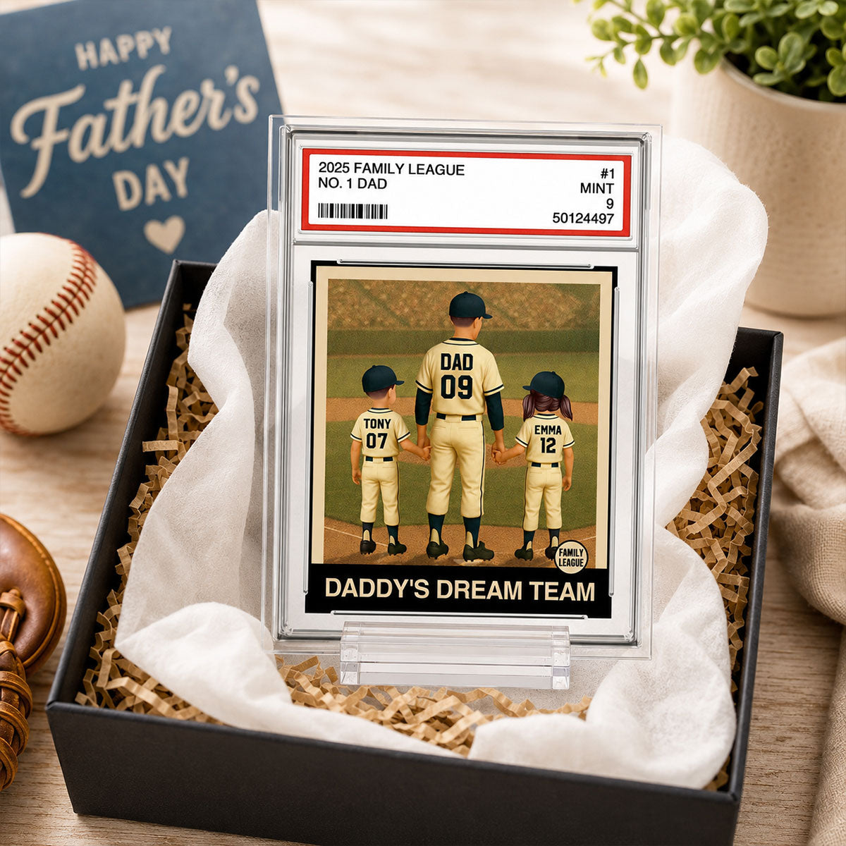 Baseball No. 1 Dad Man & Kids Trading Card Style - Personalized Acrylic Plaque