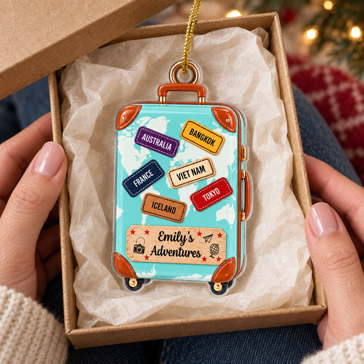 Suitcase Travel World Map 2D Flat Printed - Personalized Acrylic Ornament - Christmas Keepsake Ornament