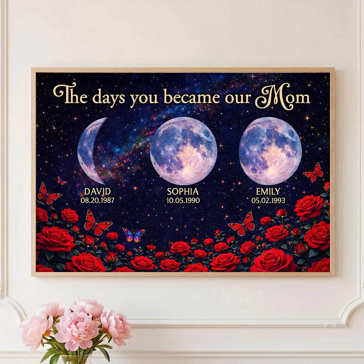 Roses The Day You Became Mom Grandma Custom Birth Moon Phase - Personalized Poster - Mother's Day Gift For Mom, Grandma