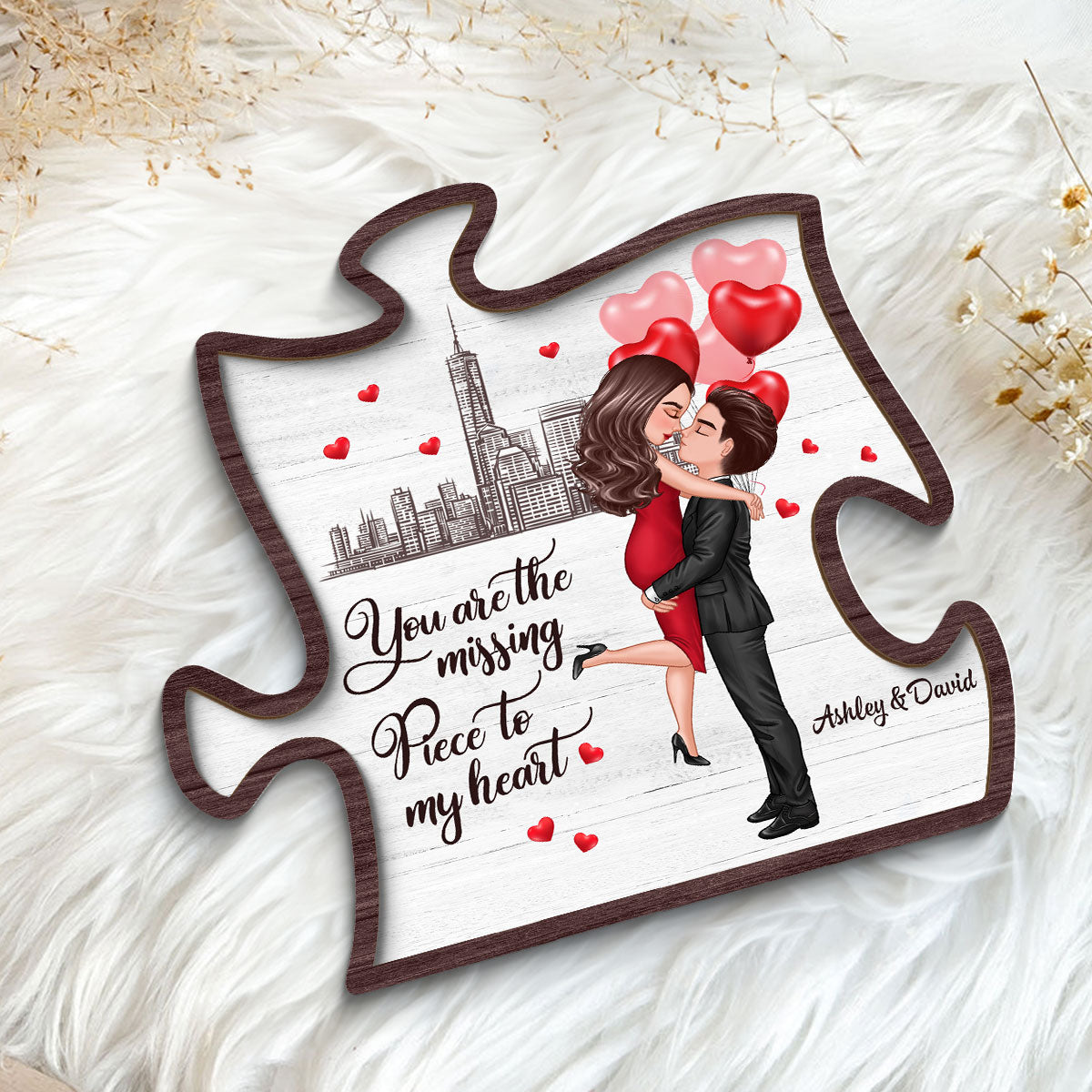 The Missing Piece To My Heart Hugging Couple Personalized 2-Layer Wooden Plaque