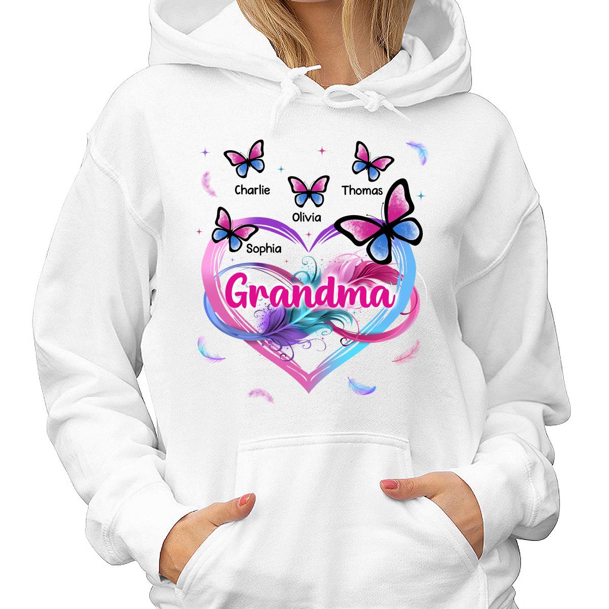 Grandma Mom Pink Blue Heart Infinity Butterflies Personalized Shirt