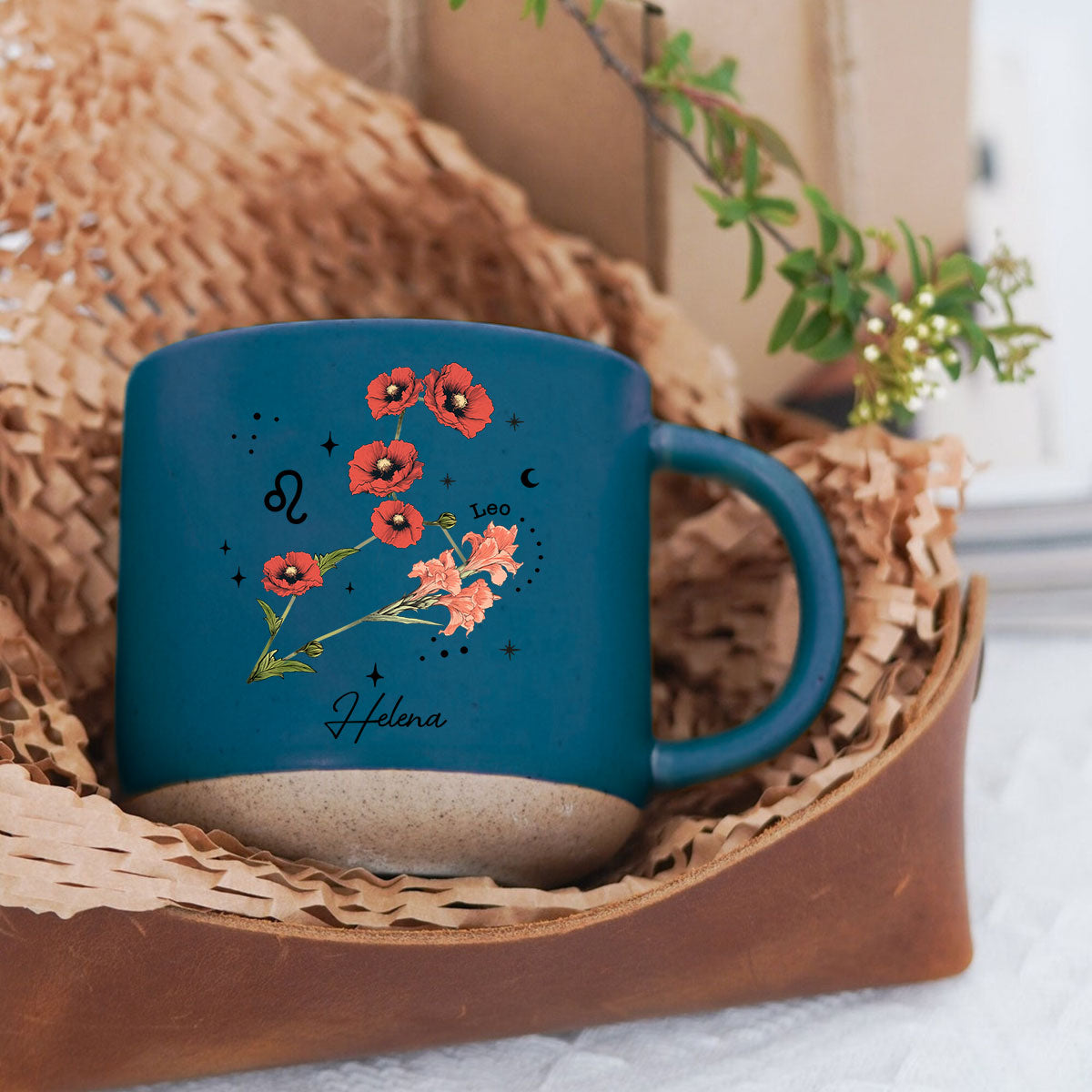 Zodiac Floral Star Constellation Birth Month Flower Personalized Pottery Mug, Best Friend Mug, Birthday Mug, Birth Signs, Star Signs