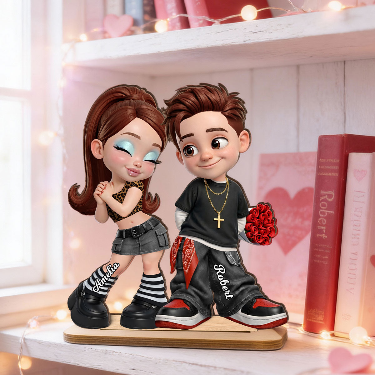 Trendy Y2K Couple - Personalized 2-Layered Wooden Plaque - Heartfelt Valentine's Day Gift For Him, Gift For Her