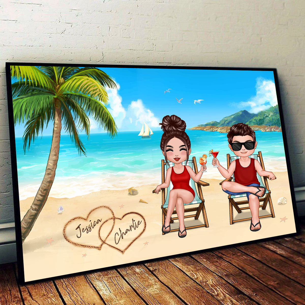 Summer Couples Names On Sand Personalized Horizontal Poster