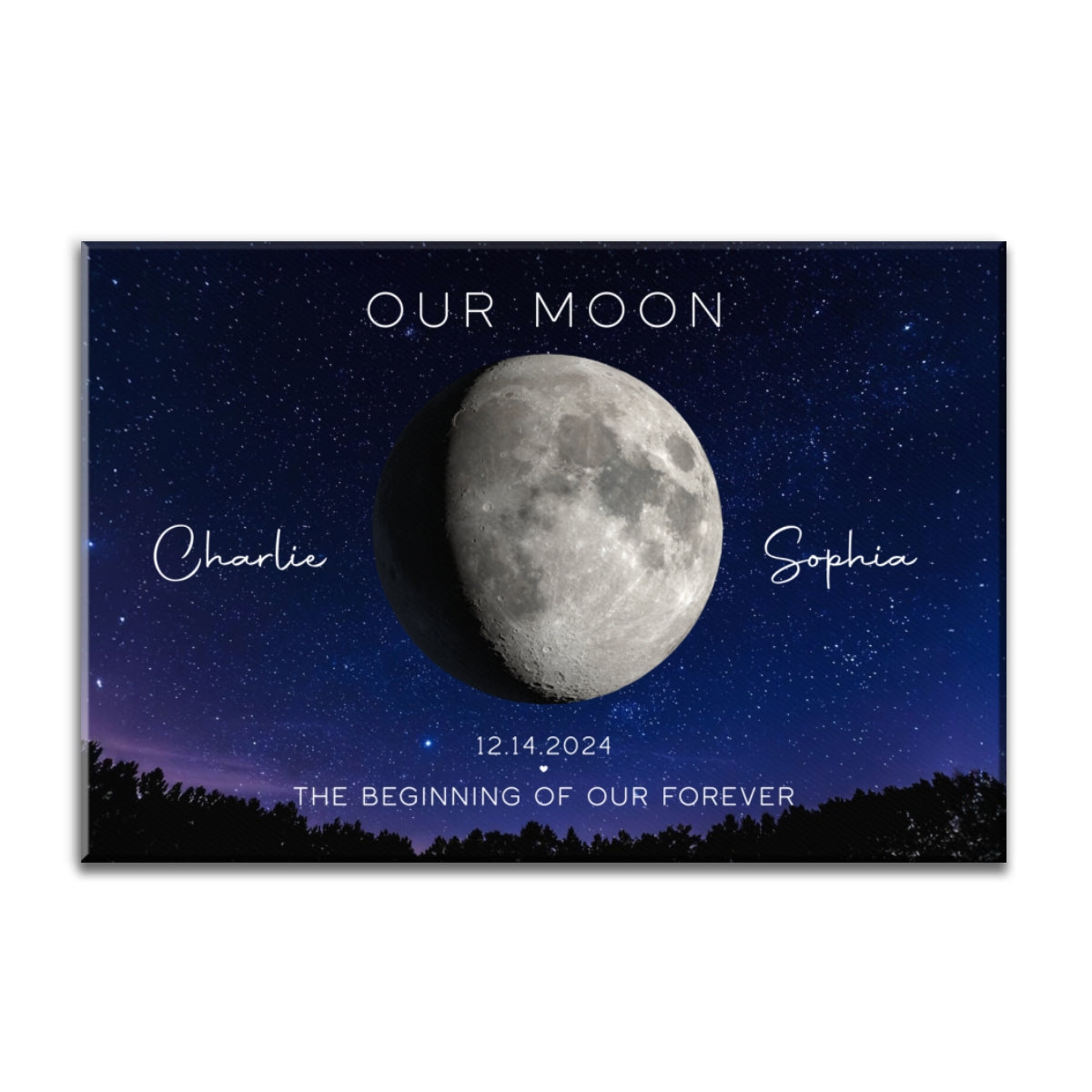 Our Moon Couple Gift Moon Phase Art Anniversary Gift For Wife, Gift for Husband Wedding Gift Personalized Canvas