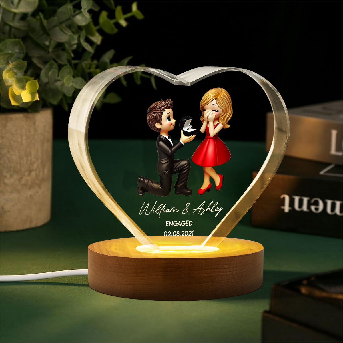 Marriage Proposal 3D Effect Personalized Crystal Heart LED,  Engagement Gift for her, Free Delivery