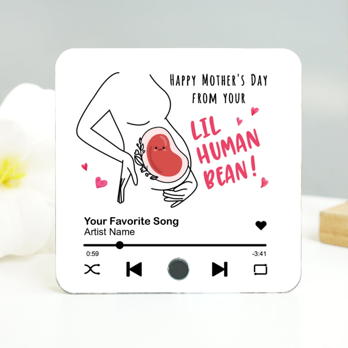 Lil Human Bean Personalized Music Fridge Magnet, Perfect Gift For Pregnant Wife, Custom Favorite Song As Messages