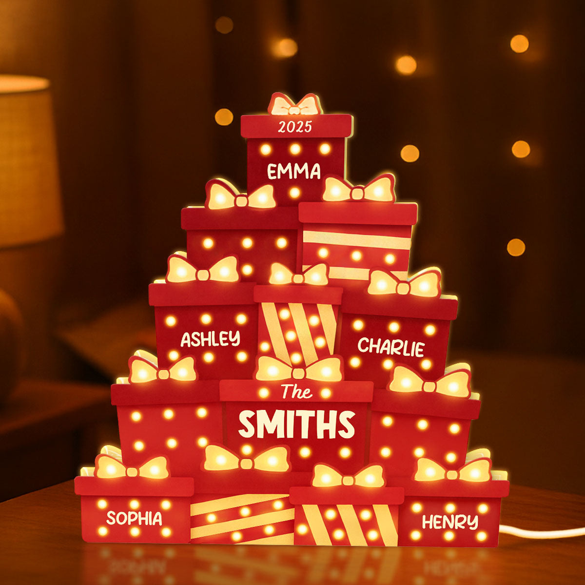 Christmas Family Gifts Box Marquee Effect Pattern Personalized Light Box, Christmas Decor
