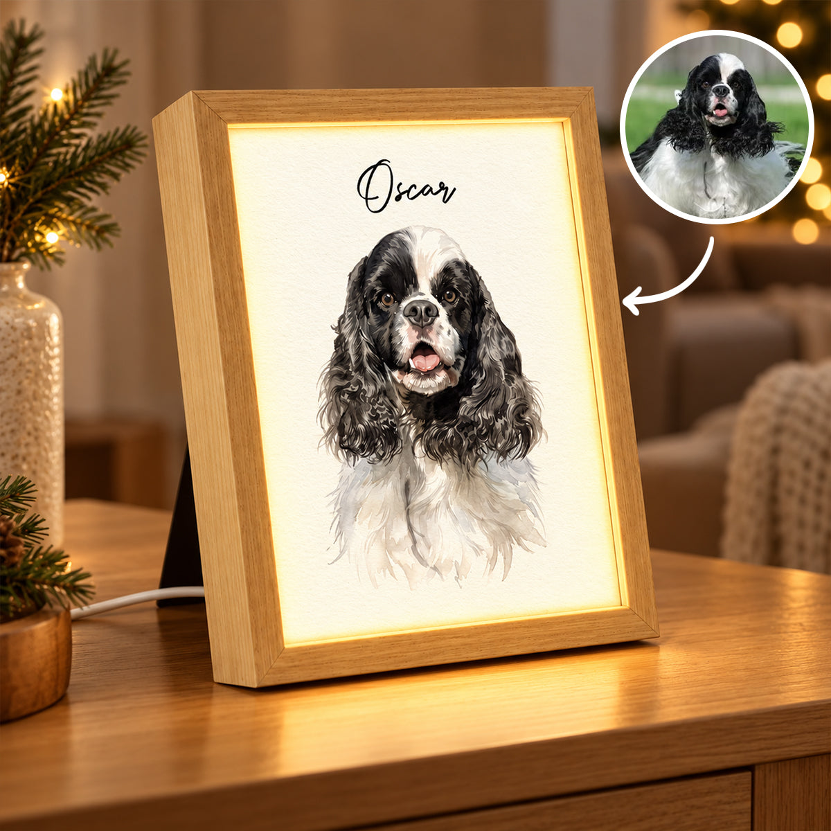Custom Pet Portrait from Photo - Personalized Mirror Light Box - Heartfelt Christmas Gift for Pet Lovers, Memorial Sympathy Gift