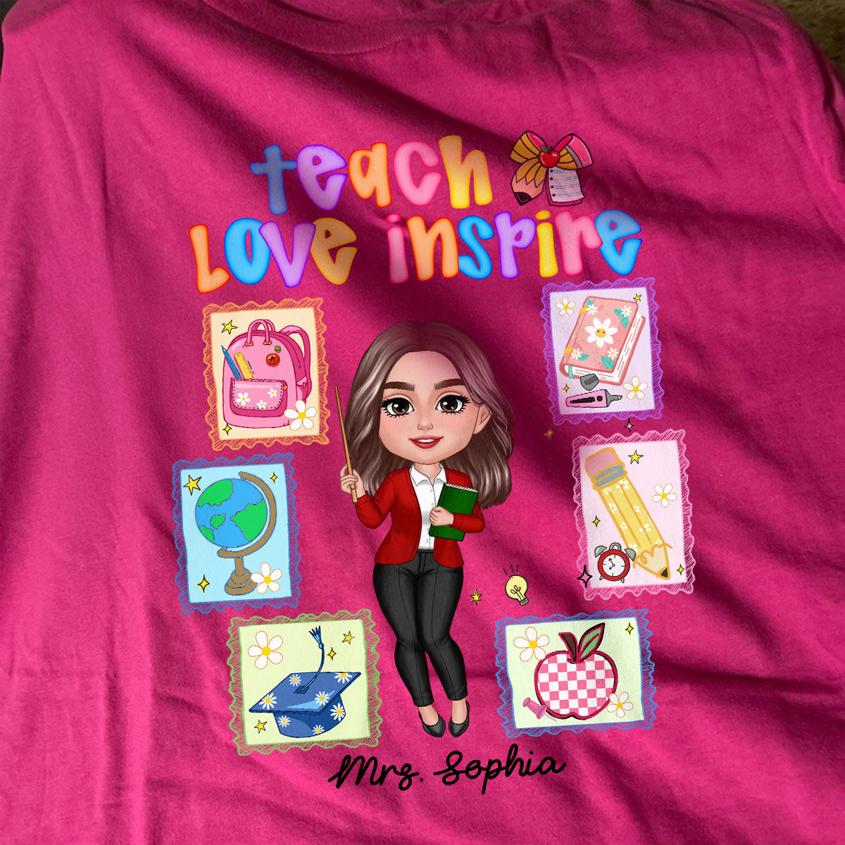 Teach Love Inspire Preppy School Thing Stamp Teacher Personalized Shirt, Back to School