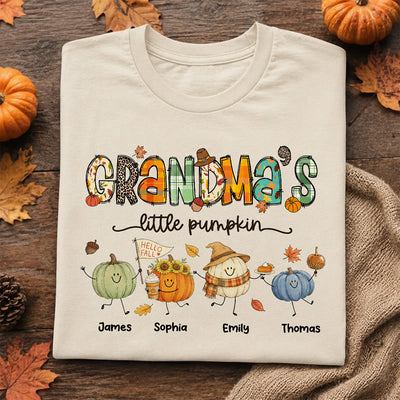 Grandma's Little Pumpkins Cute Doodle Pumpkins - Personalized Shirt - Fall Season Gift For Grandma, Mom