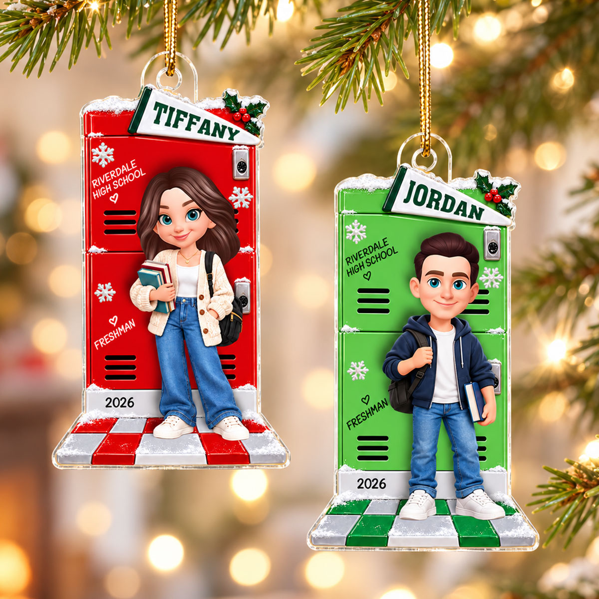 Freshman Senior Year School Locker - Personalized Acrylic Ornament - Christmas Gift For Girl Boy Grandkids
